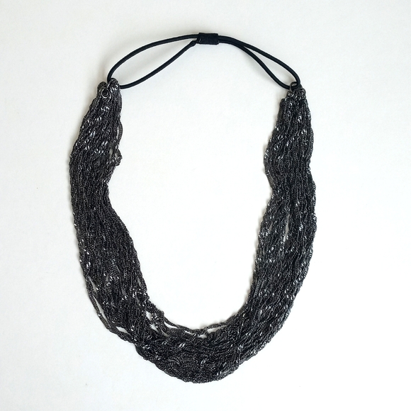 Art Deco Women's Multi-Strand Pewter Black Chainlink Headband w Elastic Band - Picture 12 of 13